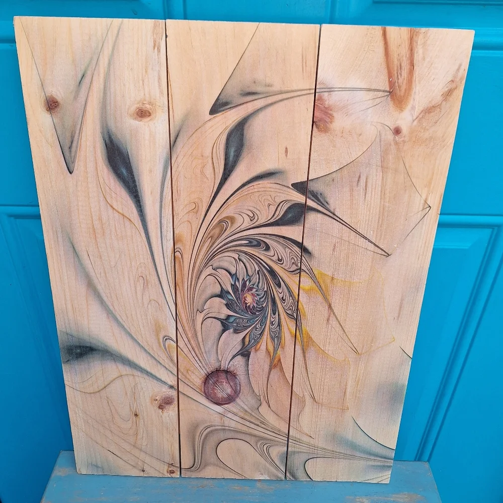 Wooden Wall Hanging Art Natural Pine Spiral Swirl Laser Print Geometric 15x20 - Picture 2 of 15